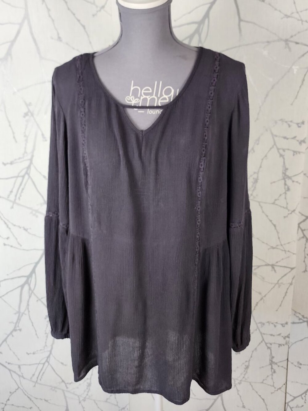 Torrid Gray Crinkle Peplum Peasant Blouse